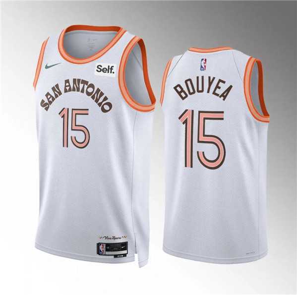 Mens San Antonio Spurs #15 Jamaree Bouyea White 2023-24 City Edition Stitched Basketball Jersey Dzhi->->NBA Jersey